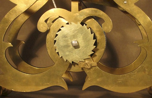 The completed ratchet wheel in place on the clock