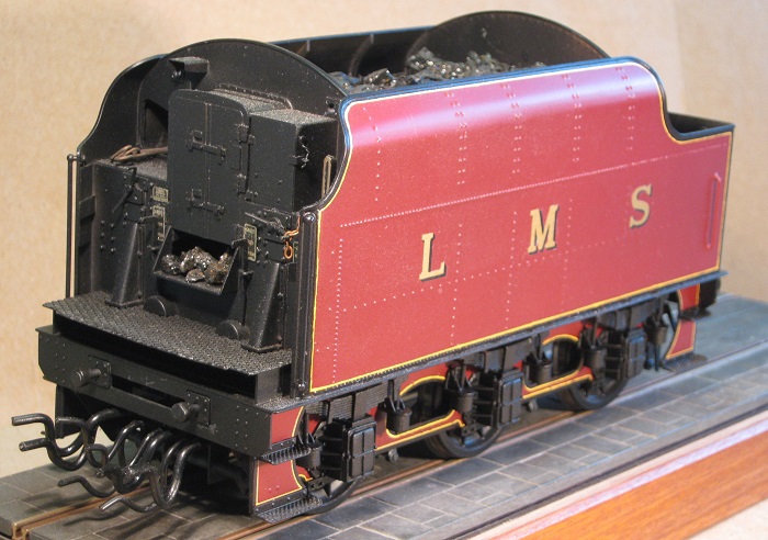 Stanier 3500 gallon tender in full LMS crimson lake livery. 7mm scale (0 gauge) by David L O Smith