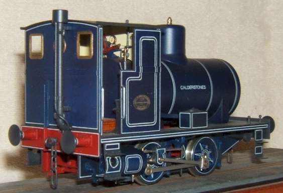 7mm scale model of Andrew Barclay fireless locomotive - rear view.  Built by David L O Smith