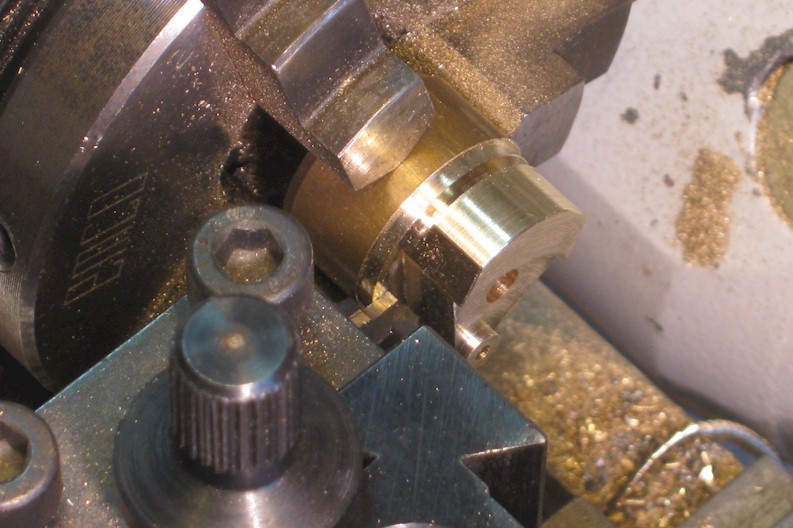 Parting off a flycrank on the Unimat lathe