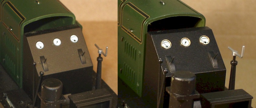 Brass bezels on the control panel of Ixion Fowler 0-4-0DM