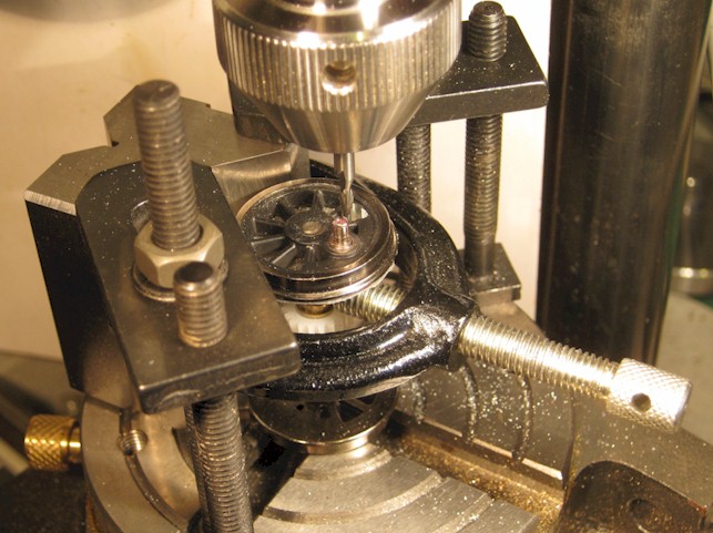 Milling out balance weight on central pair of driving wheels, Ixion Hudswell Clarke 0-6-0ST